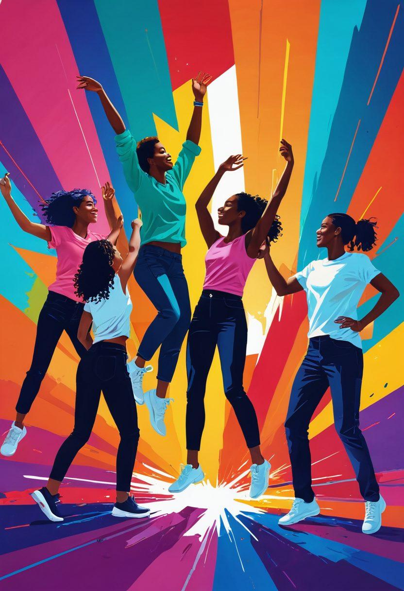 A vibrant scene depicting a diverse group of people engaging in various skill-enhancing activities, such as painting, coding, and dancing, framed by colorful abstract shapes resembling frames, symbolizing fun and creativity. Each person is captured mid-action, showcasing joy and enthusiasm. The background should be bright and inviting, exuding a sense of possibility and growth. vivid colors. dynamic composition. digital art.